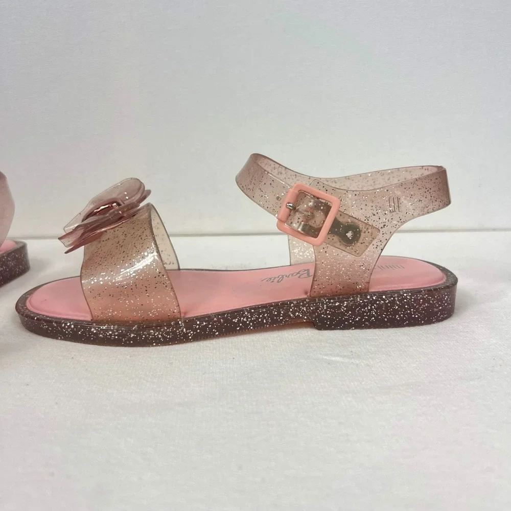 GUC Mini Melissa Barbie Pink Glitter Heart Bow Jelly Sandals Melflex Girls Sz 3
